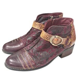 L’Artiste WOMEN’S GEORGIANA HANDPAINTED ANKLE BOOTS Red Buckle Size 39/9